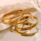 Ebbelle Pulseiras de formato oval com protuberância brilhante de vários tamanhos 18K banhado a ouro em aço inoxidável joias femininas hipoalergênicas à prova d'água