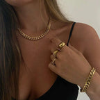 Aço inoxidável banhado a ouro Chunky colar de corrente cubana para mulheres, anti-alérgico, sem manchas, minimalista, E.B.