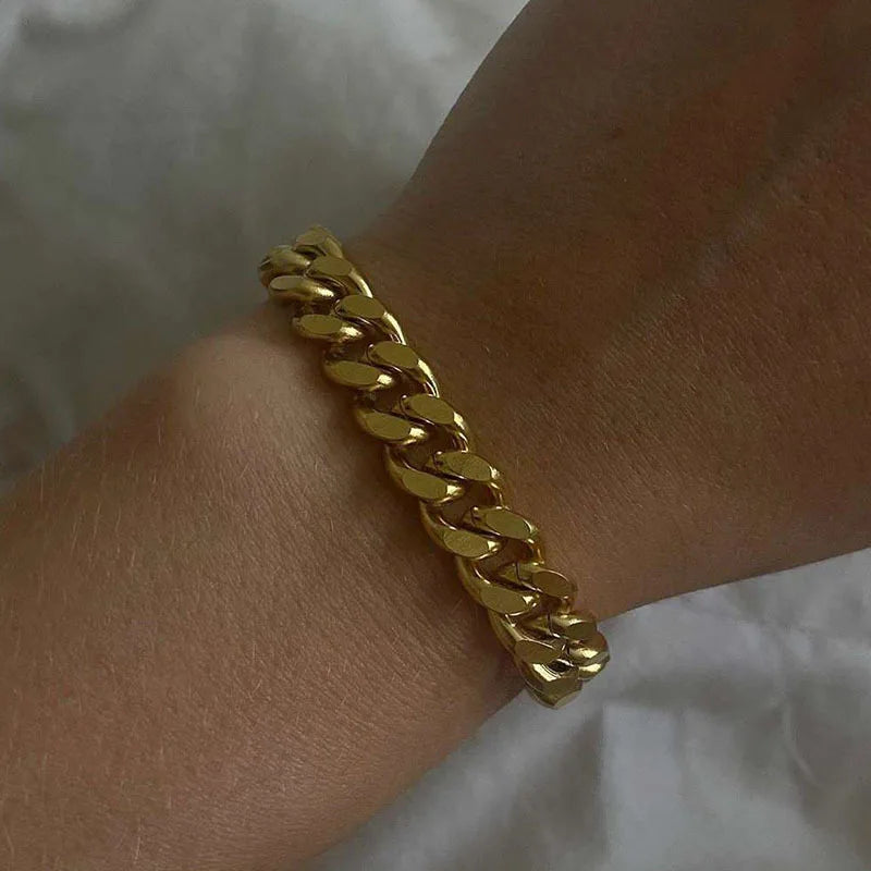 Aço inoxidável banhado a ouro Chunky colar de corrente cubana para mulheres, anti-alérgico, sem manchas, minimalista, E.B.