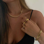 Aço inoxidável banhado a ouro Chunky colar de corrente cubana para mulheres, anti-alérgico, sem manchas, minimalista, E.B.