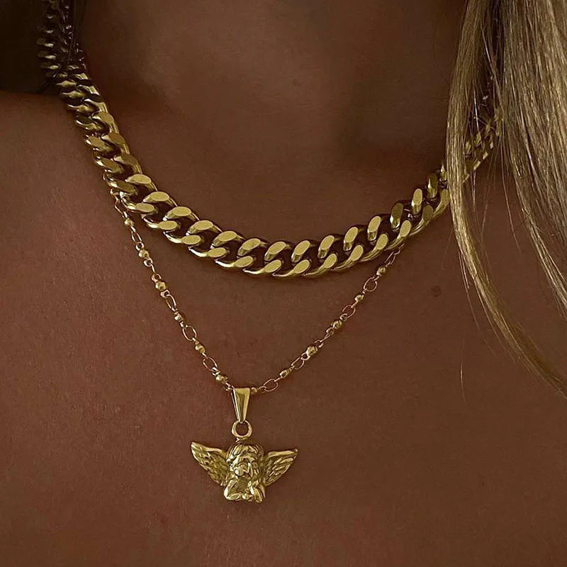 Aço inoxidável banhado a ouro Chunky colar de corrente cubana para mulheres, anti-alérgico, sem manchas, minimalista, E.B.