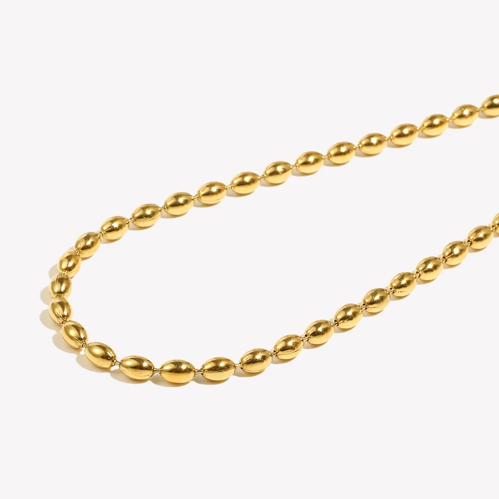 Ebbelle Colares de contas ovais banhados a ouro 18K de aço inoxidável Gargantilha diária Colares Acessórios de joias da moda para mulheres