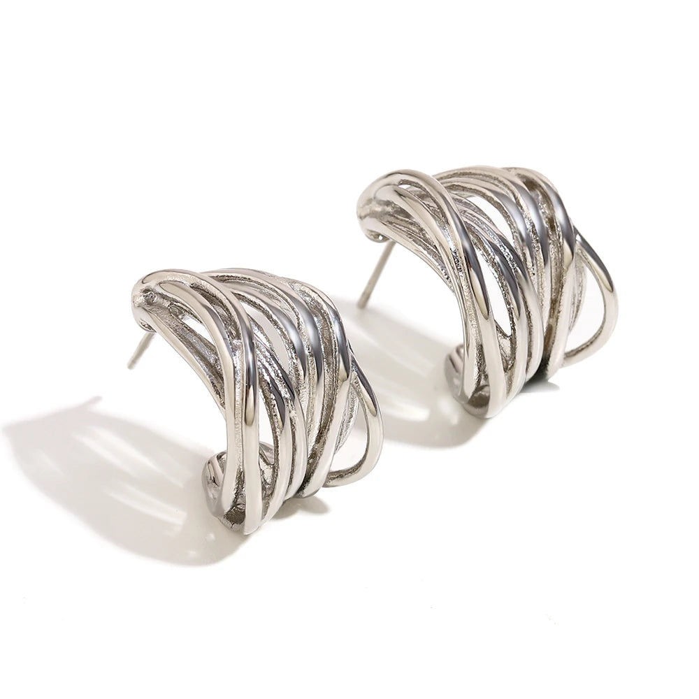 Ebbelle novo em forma de c múltiplas camadas linhas brinco de aço inoxidável 18k banhado a ouro festa simples jóias femininas