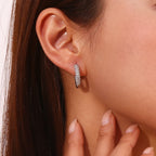 E.B.belle Brincos circulares semi-incrustados de zircônia, cor prata, aço inoxidável 316L, brincos femininos, joias banhadas a ouro 18K