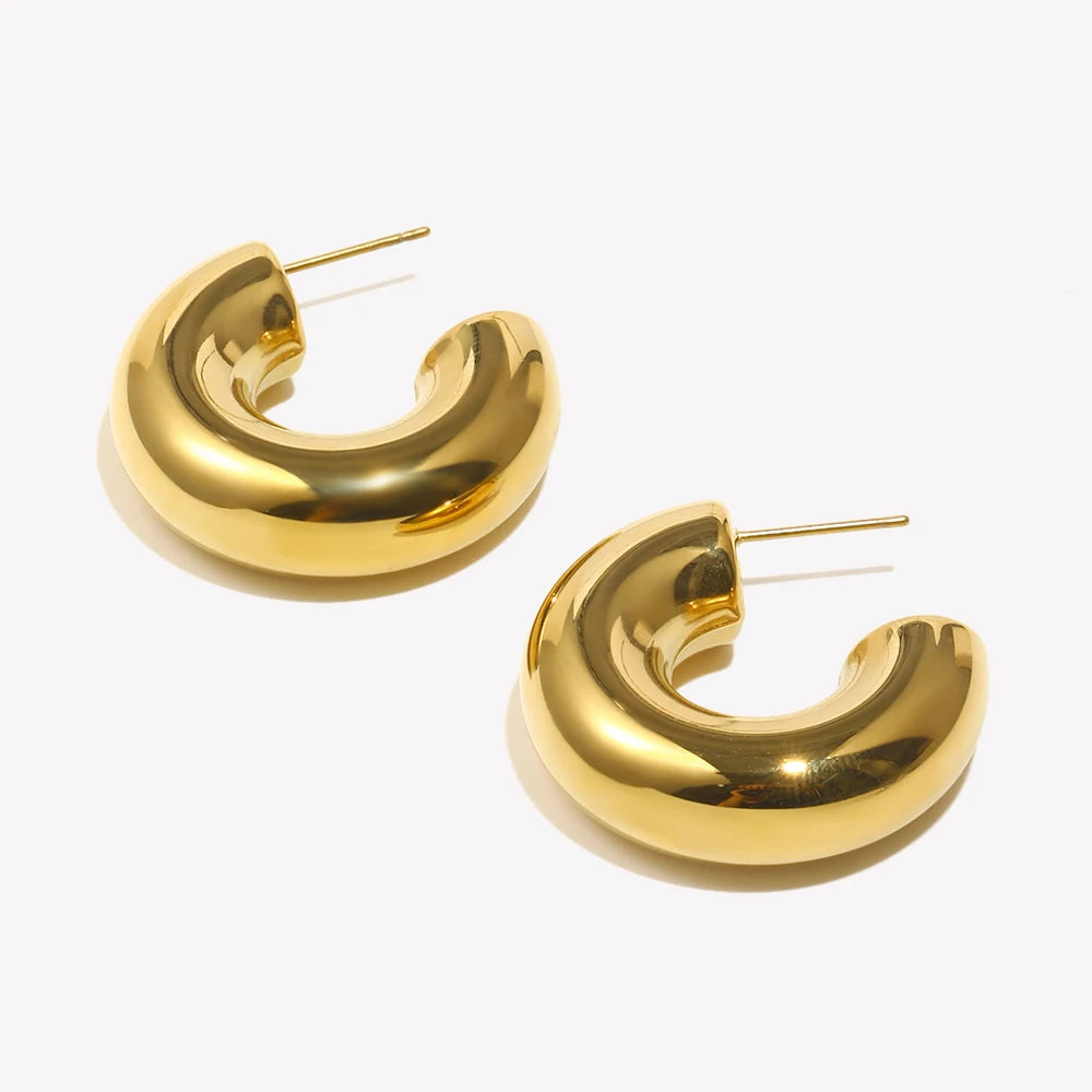 E.B.belle Brincos de argola banhados a ouro, leves e ocos, para mulheres, minimalistas, de aço inoxidável, à prova d'água, sem manchas