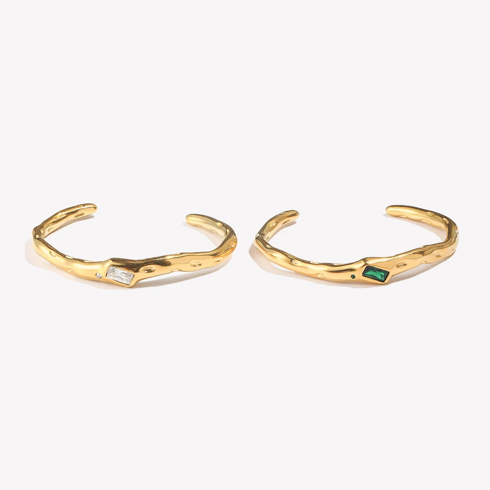 Ebbelle Pulseira de zircão retangular de abertura irregular 18K banhada a ouro cor verde pulseiras de mão femininas de aço inoxidável 316L