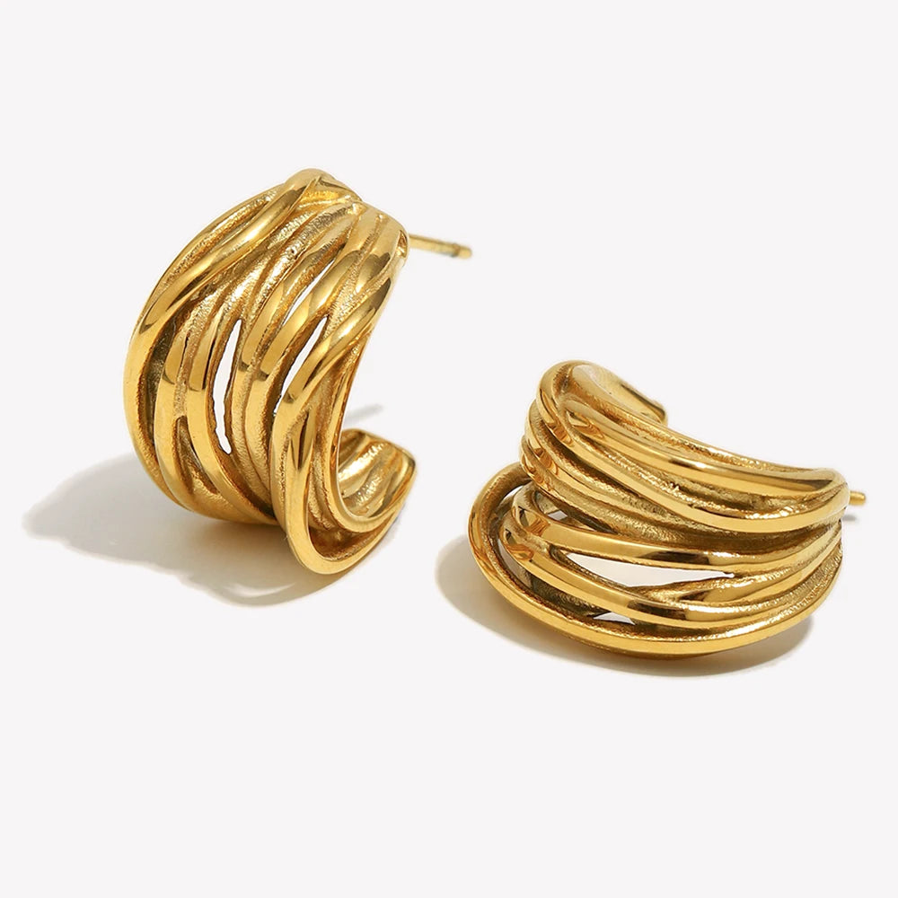 Ebbelle novo em forma de c múltiplas camadas linhas brinco de aço inoxidável 18k banhado a ouro festa simples jóias femininas