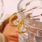 Ebbelle moda craetive clipe em forma de c pérola brinco 18k banhado a ouro aço inoxidável festa feminino orelha jóias presente