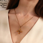 E.B. Belle-Ágata Leme Forma Colar Pingente, 18K banhado a ouro, aço inoxidável, Twists Cadeia, Pedra Natural, Cor Marrom