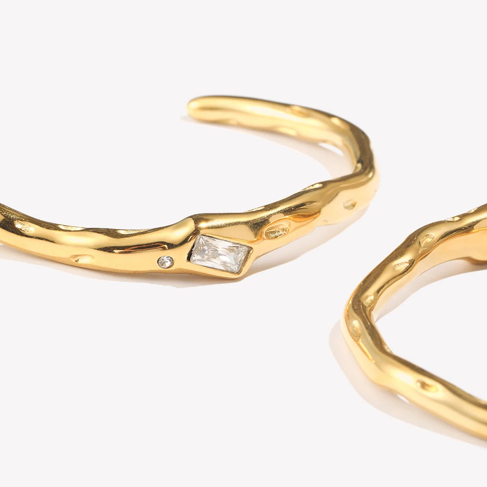 Ebbelle Pulseira de zircão retangular de abertura irregular 18K banhada a ouro cor verde pulseiras de mão femininas de aço inoxidável 316L
