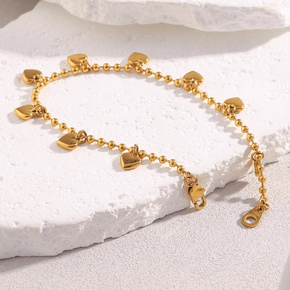 Ebbelle Pulseira criativa de cor mista redonda com miçangas coração pulseira banhada a ouro 18K joias da moda em aço inoxidável