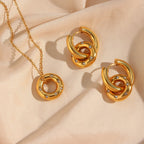 Ebbelle novo cristal pavimentado redondo grosso brincos de argola forma donut pingente de ouro colar conjunto de jóias de aço inoxidável para mulher
