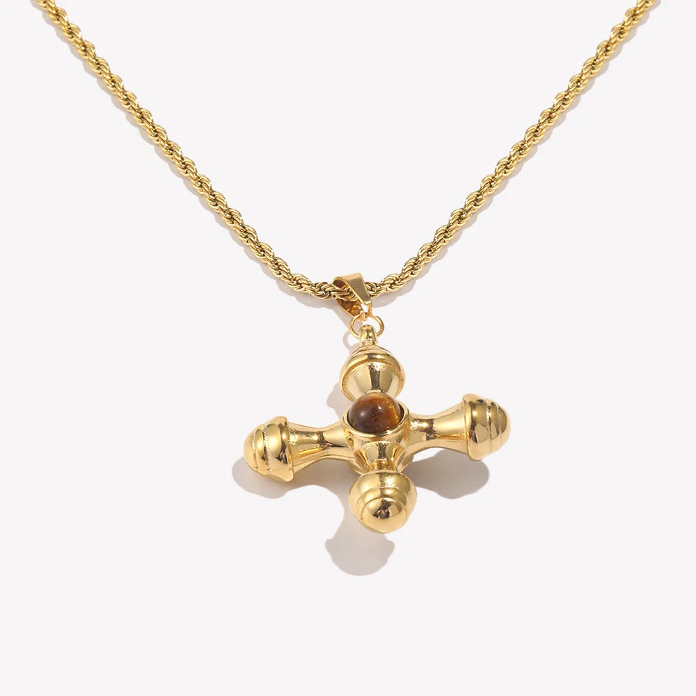 E.B. Belle-Ágata Leme Forma Colar Pingente, 18K banhado a ouro, aço inoxidável, Twists Cadeia, Pedra Natural, Cor Marrom