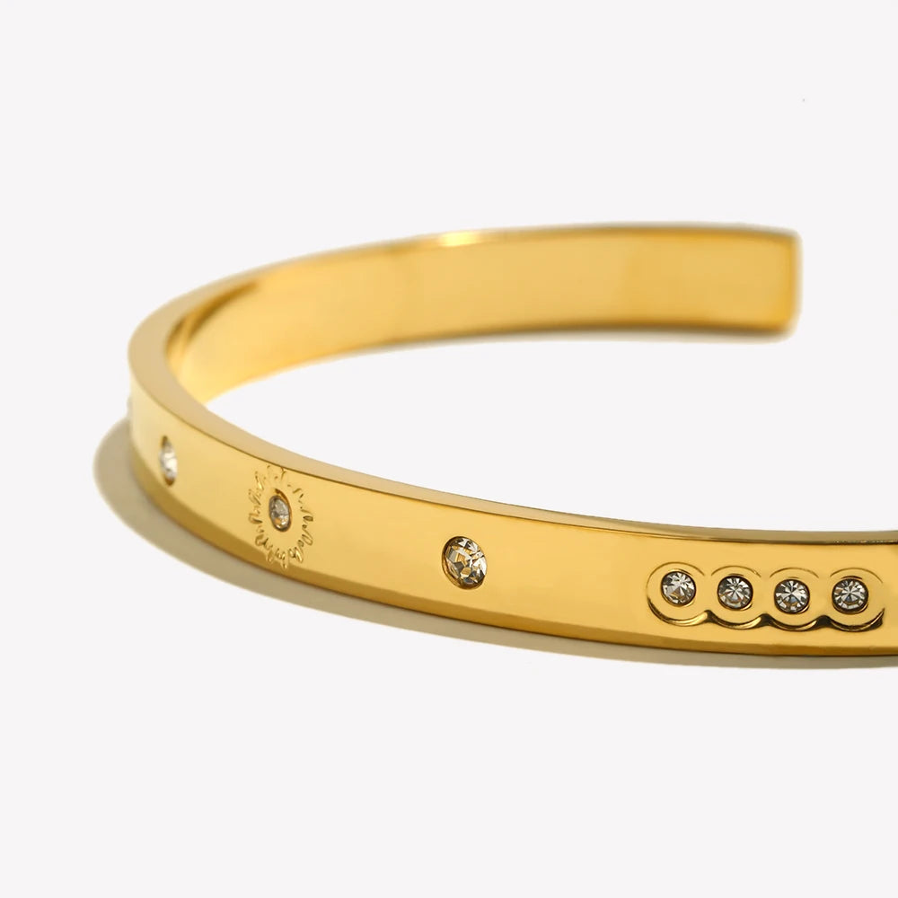 E.B.belle Pulseira com fivela de zircônia pontilhada, resistente à água, pulseira de aço inoxidável 316L para mulheres, joias banhadas a ouro 18K