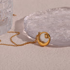 Ebbelle natural mãe de pérola fundição lua estrela círculo moeda colar para mulher 18k banhado a ouro jóias de aço inoxidável