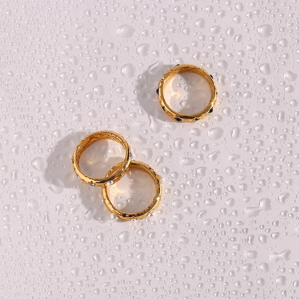 Ebbelle 18K banhado a ouro verde zircão pérola anéis para mulheres à prova d'água hipoalergênico delicado anel de ouro joias de aço inoxidável