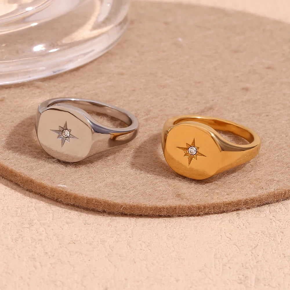 Anel de vedação E.B.belle Aspect North Star cor prata à prova d'água joias de aço inoxidável 316L acessórios banhados a ouro 18K