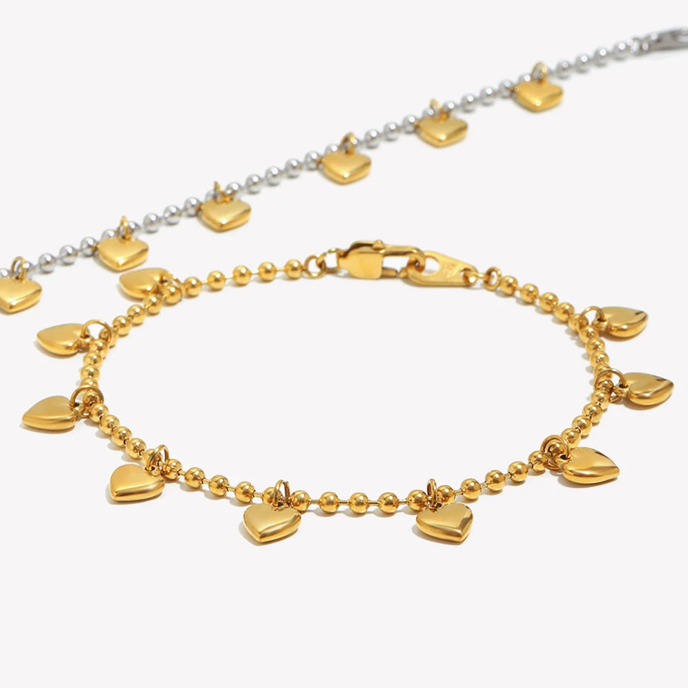 Ebbelle Pulseira criativa de cor mista redonda com miçangas coração pulseira banhada a ouro 18K joias da moda em aço inoxidável