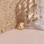 Ebbelle natural mãe de pérola fundição lua estrela círculo moeda colar para mulher 18k banhado a ouro jóias de aço inoxidável