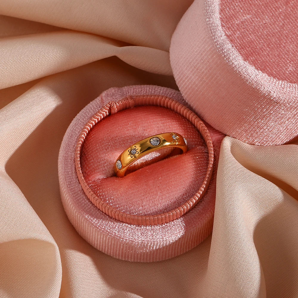 Ebbelle 18K banhado a ouro verde zircão pérola anéis para mulheres à prova d'água hipoalergênico delicado anel de ouro joias de aço inoxidável