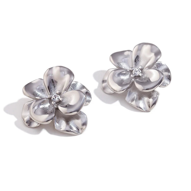 Ebbelle Brincos retrô de flor dupla camada, resistentes à água, acessórios de aço inoxidável 316L, joias banhadas a ouro 18K