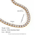 Ebbelle 2mm3mm4mm5mm brilhante luxo 3a zircão tênis corrente colares para mulher aço inoxidável banhado a ouro colar de dama de honra