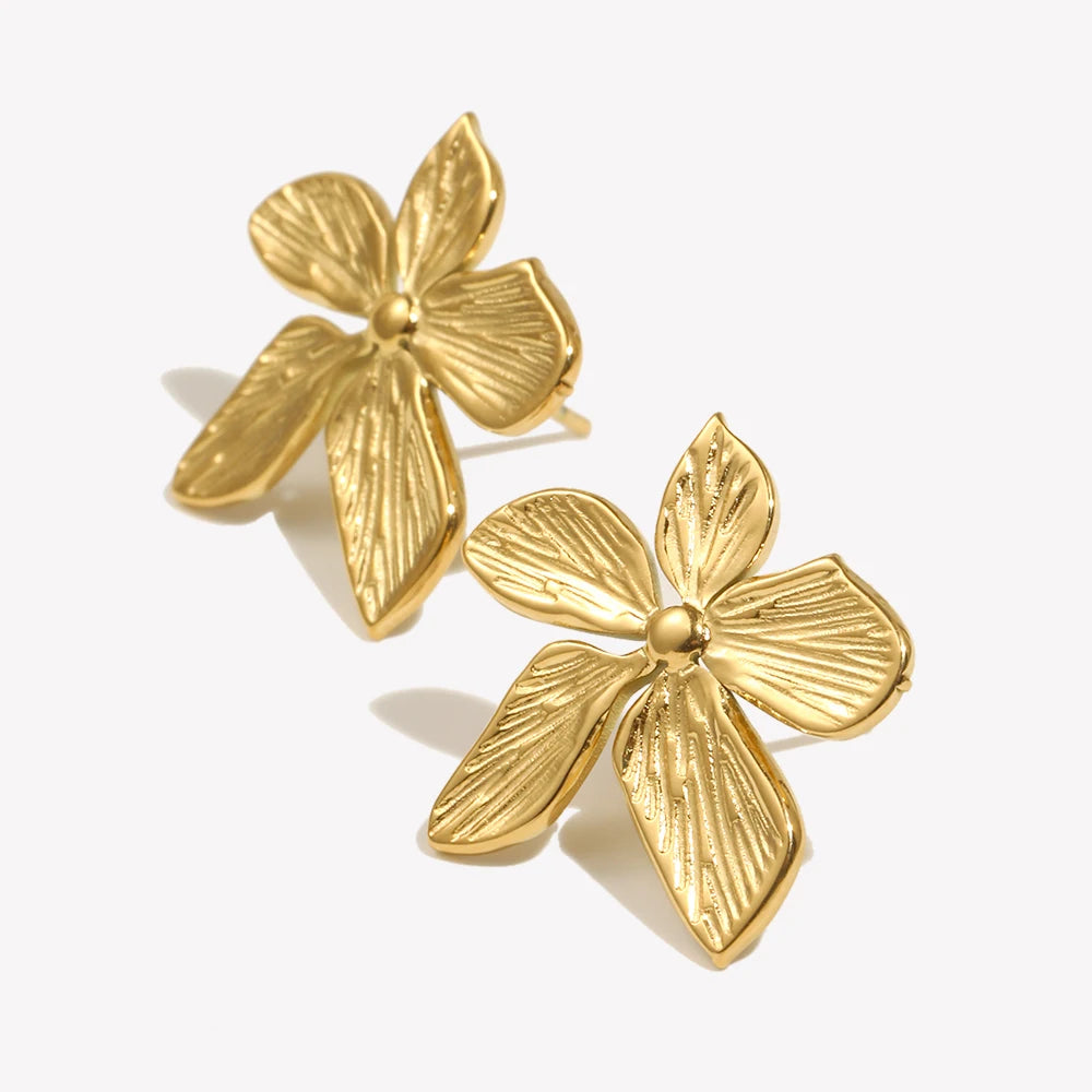 Ebbelle elegante romântico flor brincos para mulher à prova dwaterproof água de aço inoxidável dourado forma floral jóias presente para senhoras