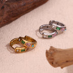 E.B.belle Brincos de argola de zircônia coloridos sem manchas brincos banhados a ouro 18K para mulheres joias de aço inoxidável 316L