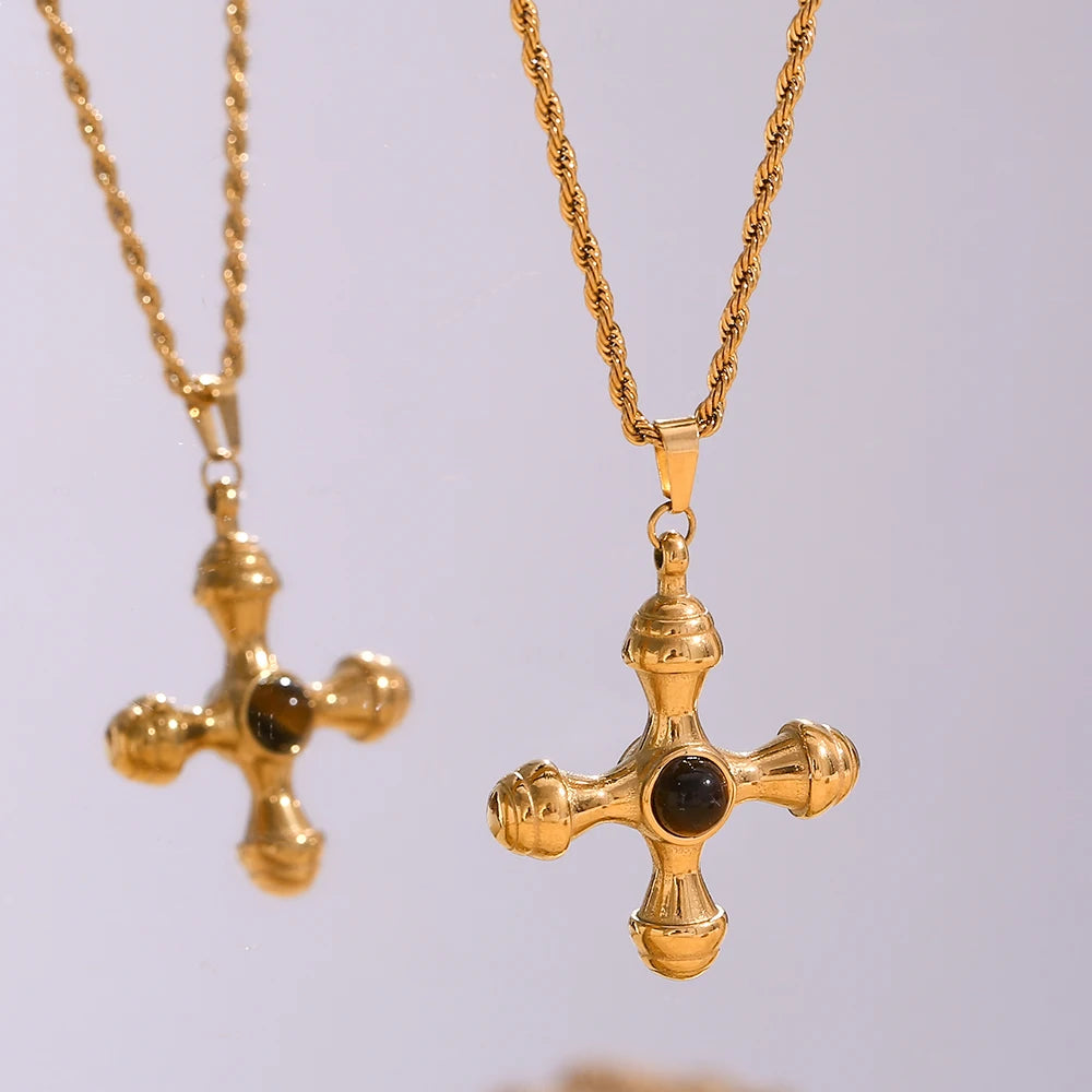 E.B. Belle-Ágata Leme Forma Colar Pingente, 18K banhado a ouro, aço inoxidável, Twists Cadeia, Pedra Natural, Cor Marrom