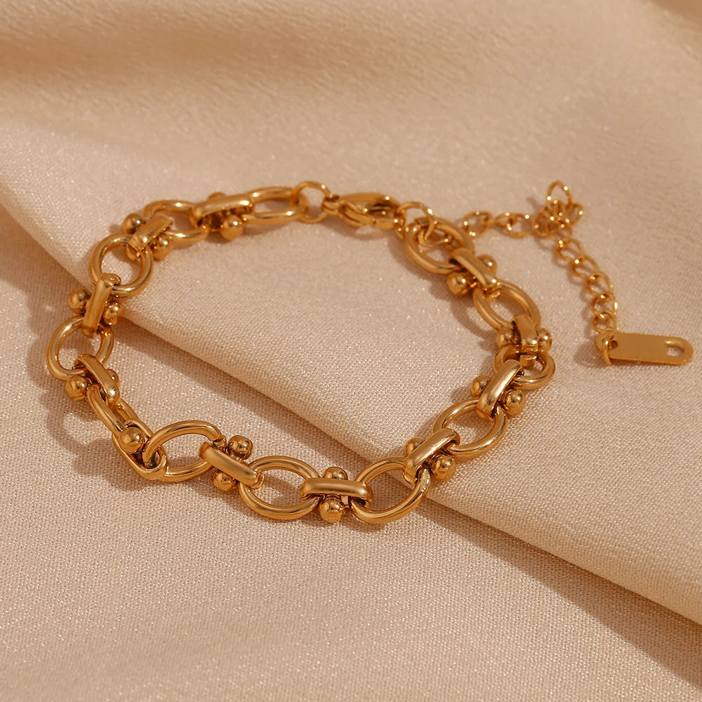 E b belle loja oficial oval flor artesanal corrente pulseira 18k banhado a ouro pulseiras de mão femininas 316l jóias de aço inoxidável