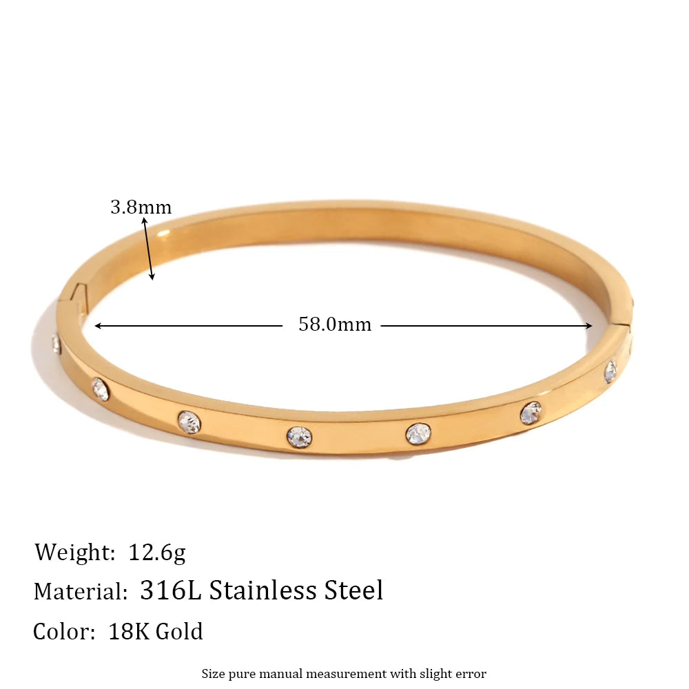 E.B.belle Pulseira com fivela de zircônia pontilhada, resistente à água, pulseira de aço inoxidável 316L para mulheres, joias banhadas a ouro 18K