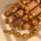 Ebbelle estilo clássico banhado a ouro contas redondas pulseira de aço inoxidável brilhante hipoalergênico à prova d'água joias femininas