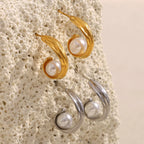 Ebbelle moda craetive clipe em forma de c pérola brinco 18k banhado a ouro aço inoxidável festa feminino orelha jóias presente