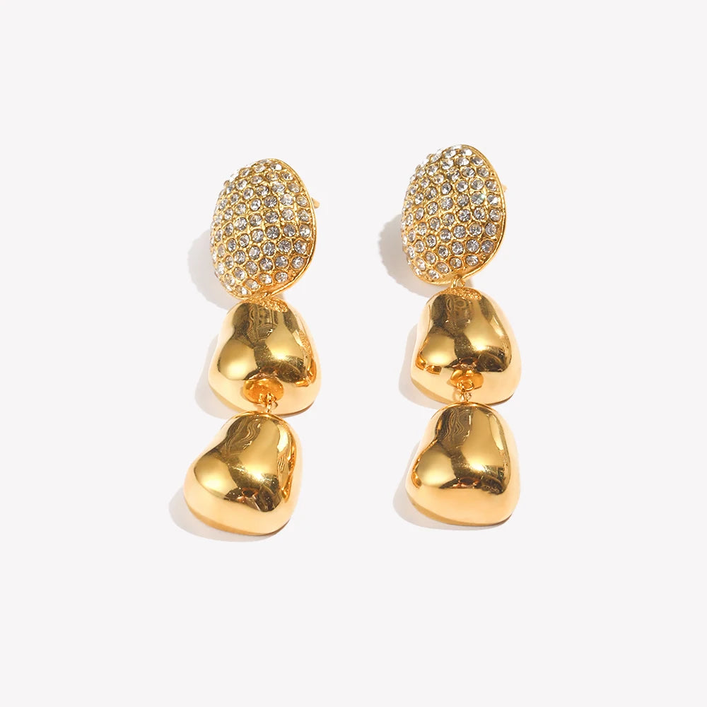 Ebbelle luxo zircão amendoim pingente brincos de aço inoxidável 18k banhado a ouro manchar livre jóias femininas festa hipoalergênico