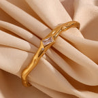 Ebbelle Pulseira de zircão retangular de abertura irregular 18K banhada a ouro cor verde pulseiras de mão femininas de aço inoxidável 316L
