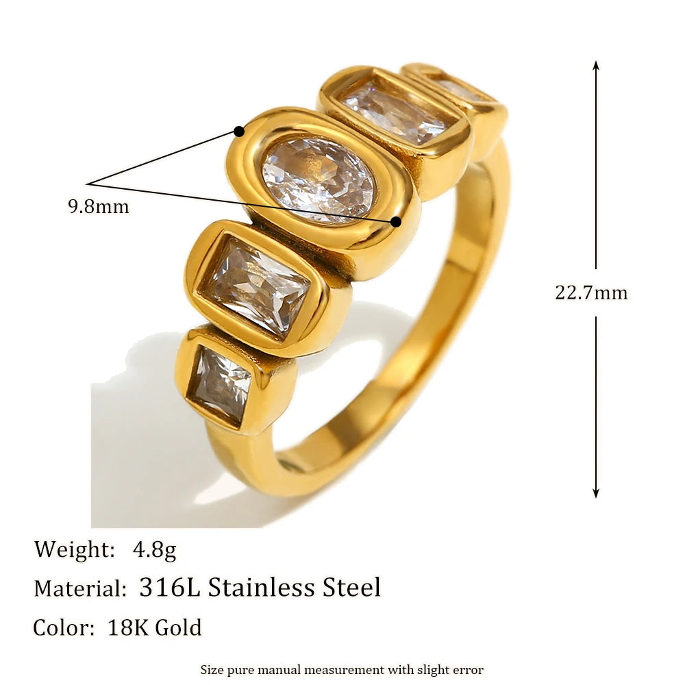 Ebbelle Anel de zircão transparente geométrico de alta qualidade clássico estilo 18k banhado a ouro joias populares charme hipoalergênico