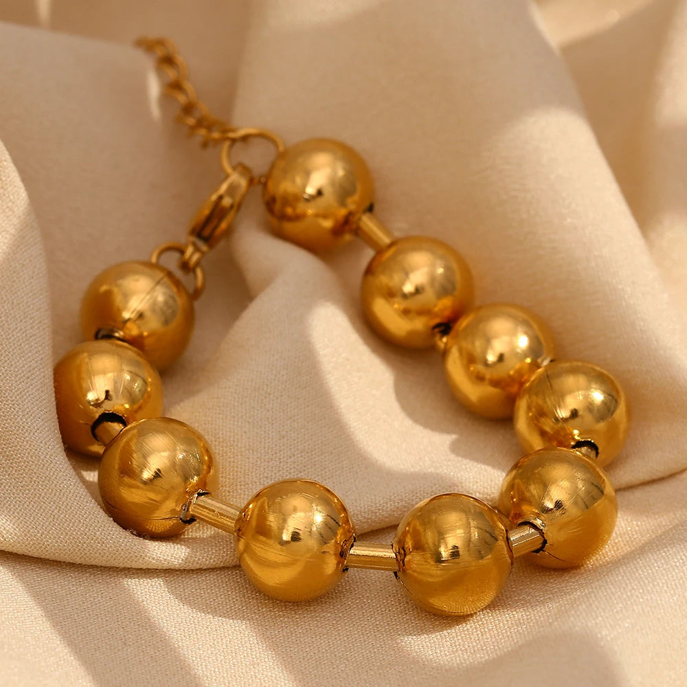 Ebbelle estilo clássico banhado a ouro contas redondas pulseira de aço inoxidável brilhante hipoalergênico à prova d'água joias femininas