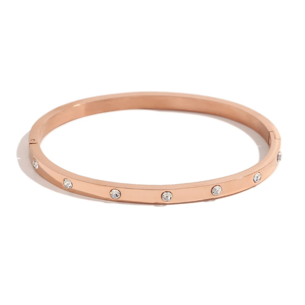 E.B.belle Pulseira com fivela de zircônia pontilhada, resistente à água, pulseira de aço inoxidável 316L para mulheres, joias banhadas a ouro 18K