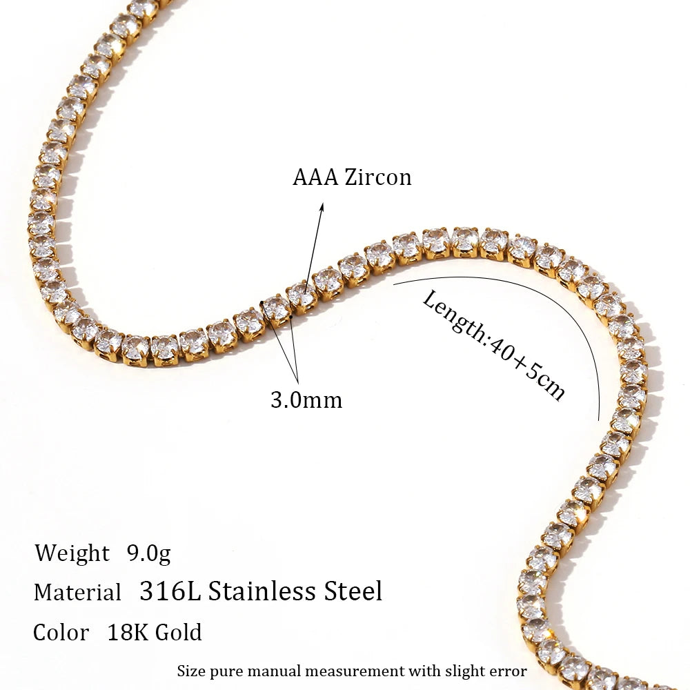 Ebbelle 2mm3mm4mm5mm brilhante luxo 3a zircão tênis corrente colares para mulher aço inoxidável banhado a ouro colar de dama de honra