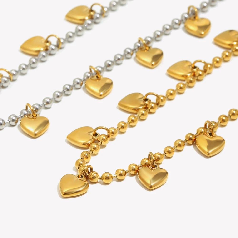 Ebbelle Pulseira criativa de cor mista redonda com miçangas coração pulseira banhada a ouro 18K joias da moda em aço inoxidável