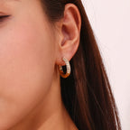 E.B.belle Brincos circulares semi-incrustados de zircônia, cor prata, aço inoxidável 316L, brincos femininos, joias banhadas a ouro 18K