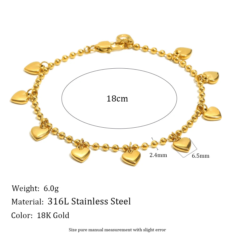 Ebbelle Pulseira criativa de cor mista redonda com miçangas coração pulseira banhada a ouro 18K joias da moda em aço inoxidável