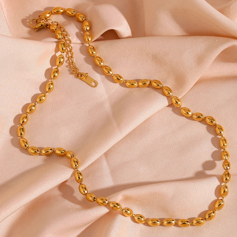 Ebbelle Colares de contas ovais banhados a ouro 18K de aço inoxidável Gargantilha diária Colares Acessórios de joias da moda para mulheres