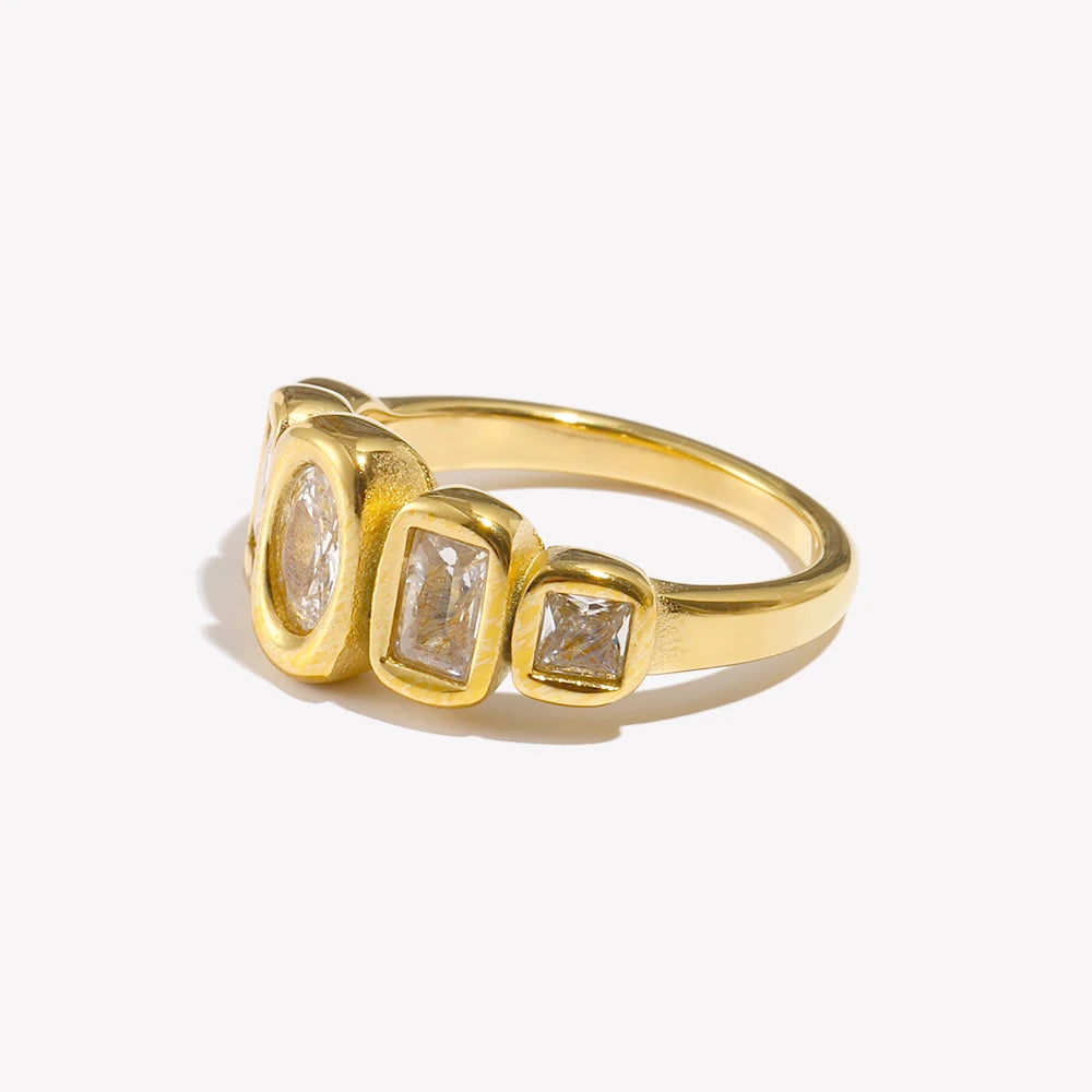 Ebbelle Anel de zircão transparente geométrico de alta qualidade clássico estilo 18k banhado a ouro joias populares charme hipoalergênico