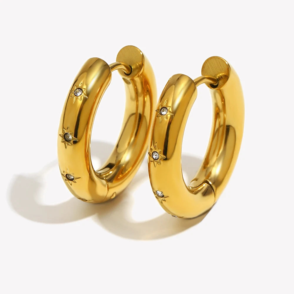 E.B. Belle-brincos grossos não manchados para mulheres, jóias com strass dourado estrela AAA zircão cz, moda, 2024