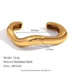 Ebbelle Pulseira aberta de onda líquida irregular exagerada banhada a ouro 18K pulseiras de mão femininas joias de aço inoxidável