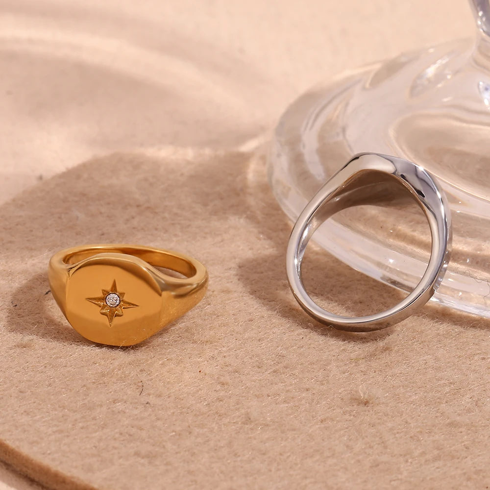 Anel de vedação E.B.belle Aspect North Star cor prata à prova d'água joias de aço inoxidável 316L acessórios banhados a ouro 18K