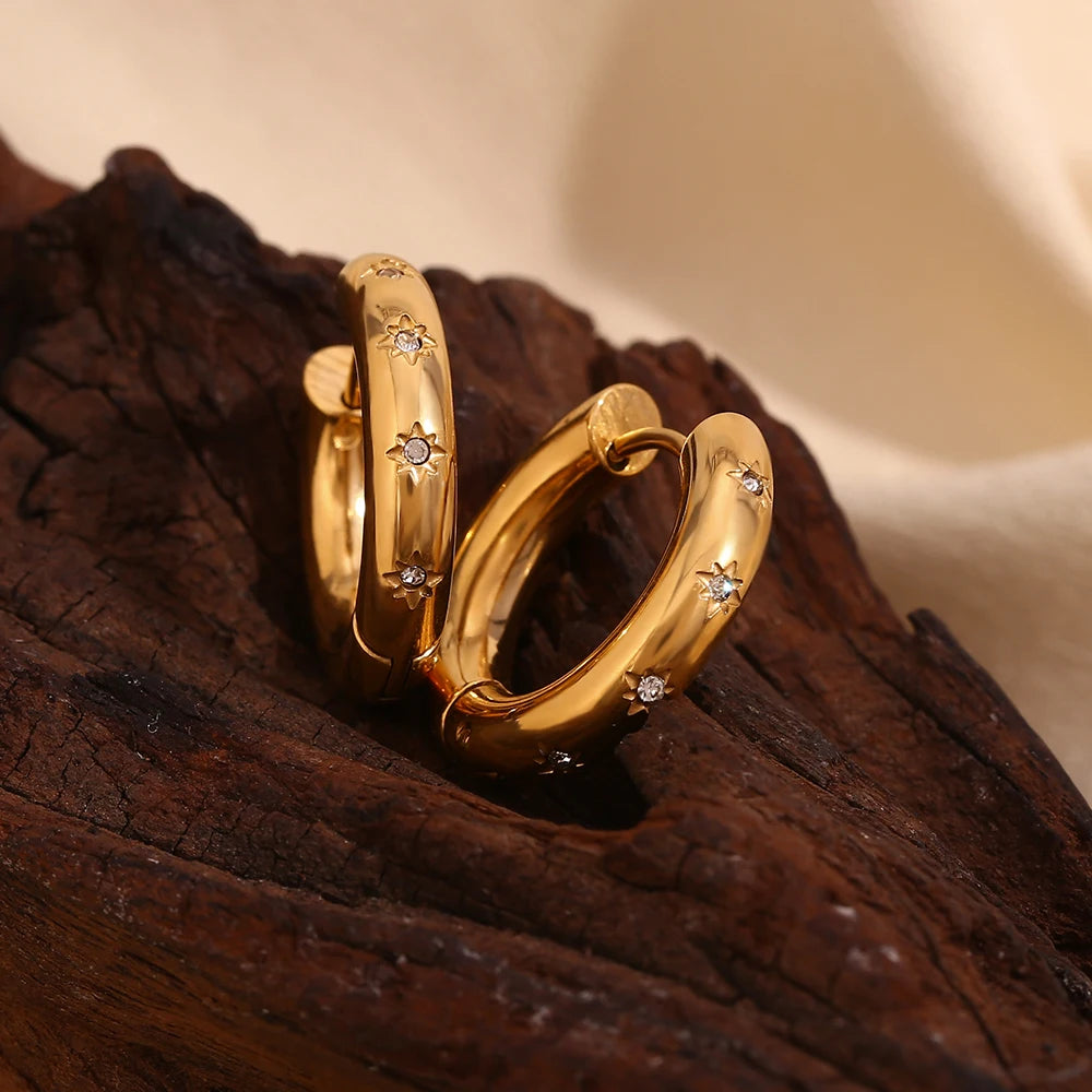 E.B. Belle-brincos grossos não manchados para mulheres, jóias com strass dourado estrela AAA zircão cz, moda, 2024