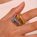 Ebbelle Anel geométrico quadrado simples cor prata anéis de aço inoxidável para decoração feminina acessórios banhados a ouro 18K