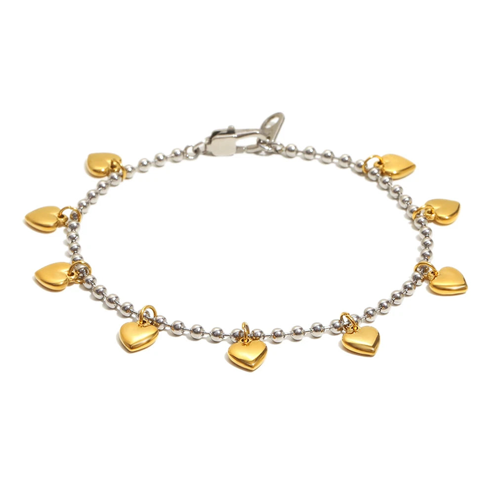 Ebbelle Pulseira criativa de cor mista redonda com miçangas coração pulseira banhada a ouro 18K joias da moda em aço inoxidável